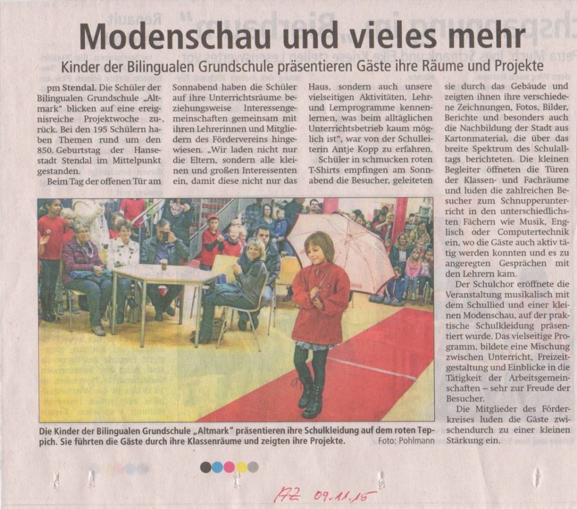Altmark Zeitung 09.11.2015 Bilinguale Grundschule